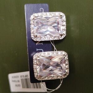 NWT's Aluna Clip-on Silver Earrings Large Emerald Cut